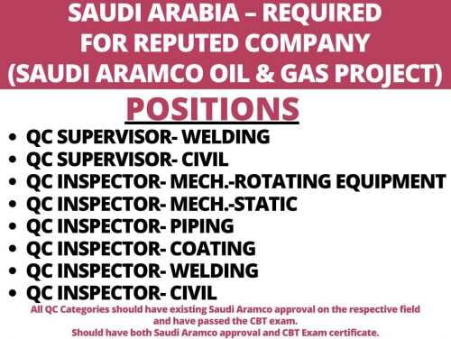 Read more about the article Saudi Aramco jobs | Hiring for QC Supervisors & Inspectors