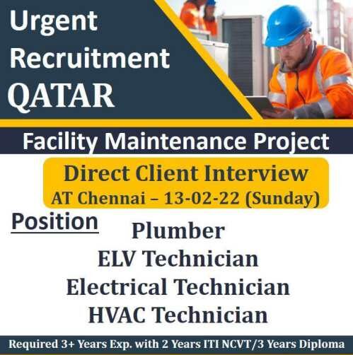 You are currently viewing ITI recruitment Qatar | Plumber, ELV, Electrician, HVAC