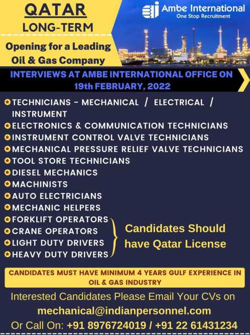 Qatar jobs | Hiring for Oil & Gas projects