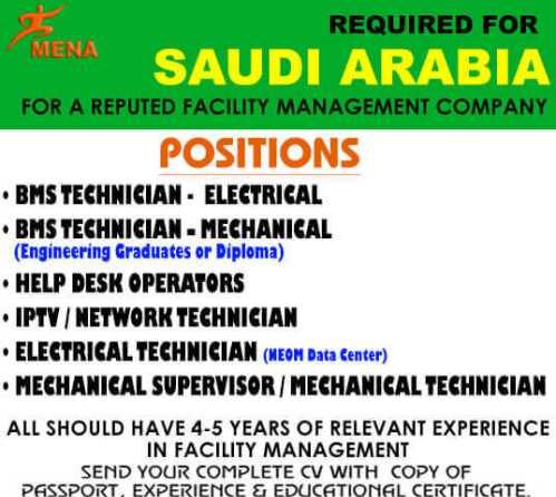 Read more about the article Facility Management co. | Hiring for Saudi Arabia