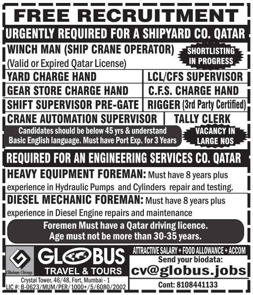 Gulfjobwalkin | Job vacancy for Qatar, Bahrain, Saudi