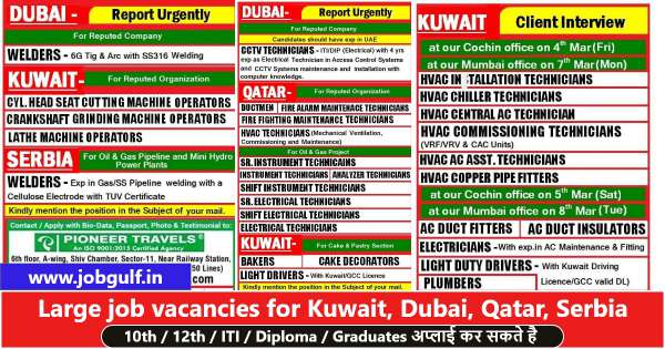 Read more about the article Pioneer travels Gulf vacancy | Jobs for Kuwait, Dubai, Qatar, Sebia