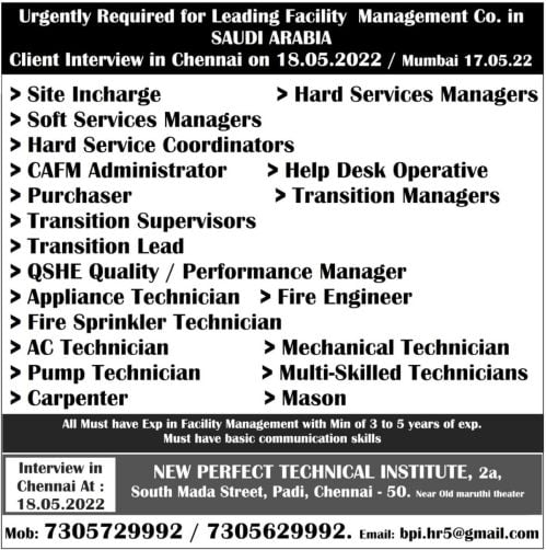 You are currently viewing Facility Management Job | Want for Saudi – 100+ Seats