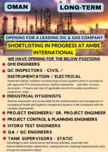 Ambe International Hiring for oil & gas company - Oman