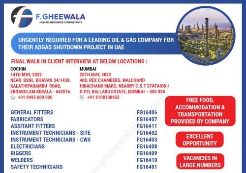 Read more about the article F Gheewala | Gulf jobs | Shutdown job vacanacy – UAE
