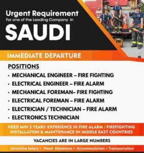 Gcc Walkin Interview Urgent requirement Fire station - Saudi Arabia