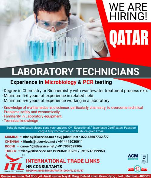 Gulf jobs  Laboratory technician  Lab Technician Jobs in Qatar 
