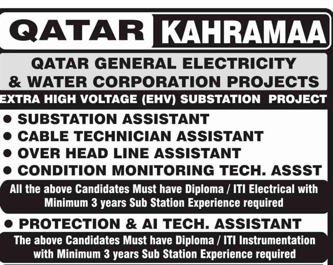 Read more about the article Overseas Interview | Hiring for electricity & water corporation projects | Diploma/ITI – Qatar