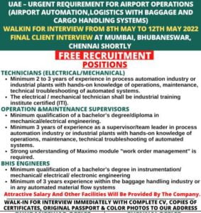Gulf Job | UAE Airport jobs - Airport Automation Logistics with Baggage and Cargo Handling Systems hiring