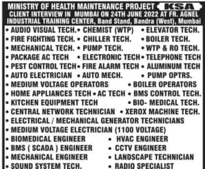 Abroad Interview Hiring for health maintenance project - Saudi Arabia