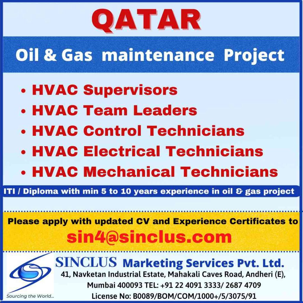 Abroad recruitment  Urgent hiring for oil & gas maintenance project's - Qatar