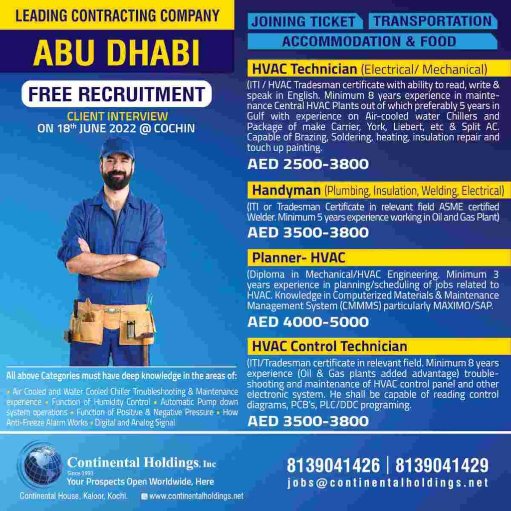 Free Recruitment  Want for contracting company - Abu Dhabi