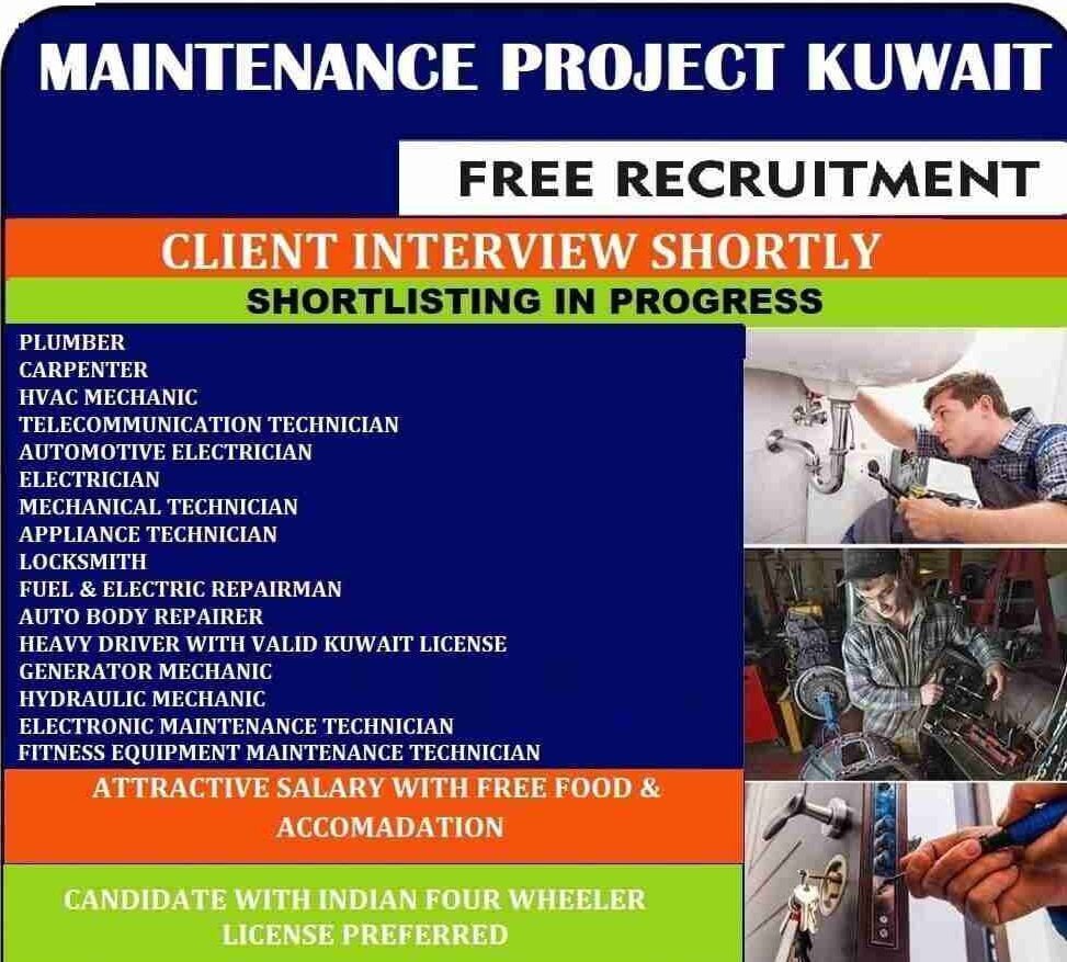 Read more about the article Free Recruitments | Want for Maintenance projects in Kuwait