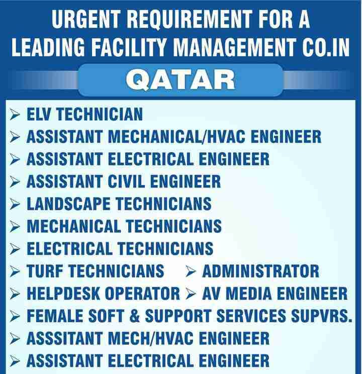 M.Gheewala global | Urgent requirement for leading facility management co in Qatar