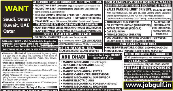 You are currently viewing Overseas job vacancy | 500+ jobs for Qatar, Kuwait, Abu-Dhabi, Oman, Saudi