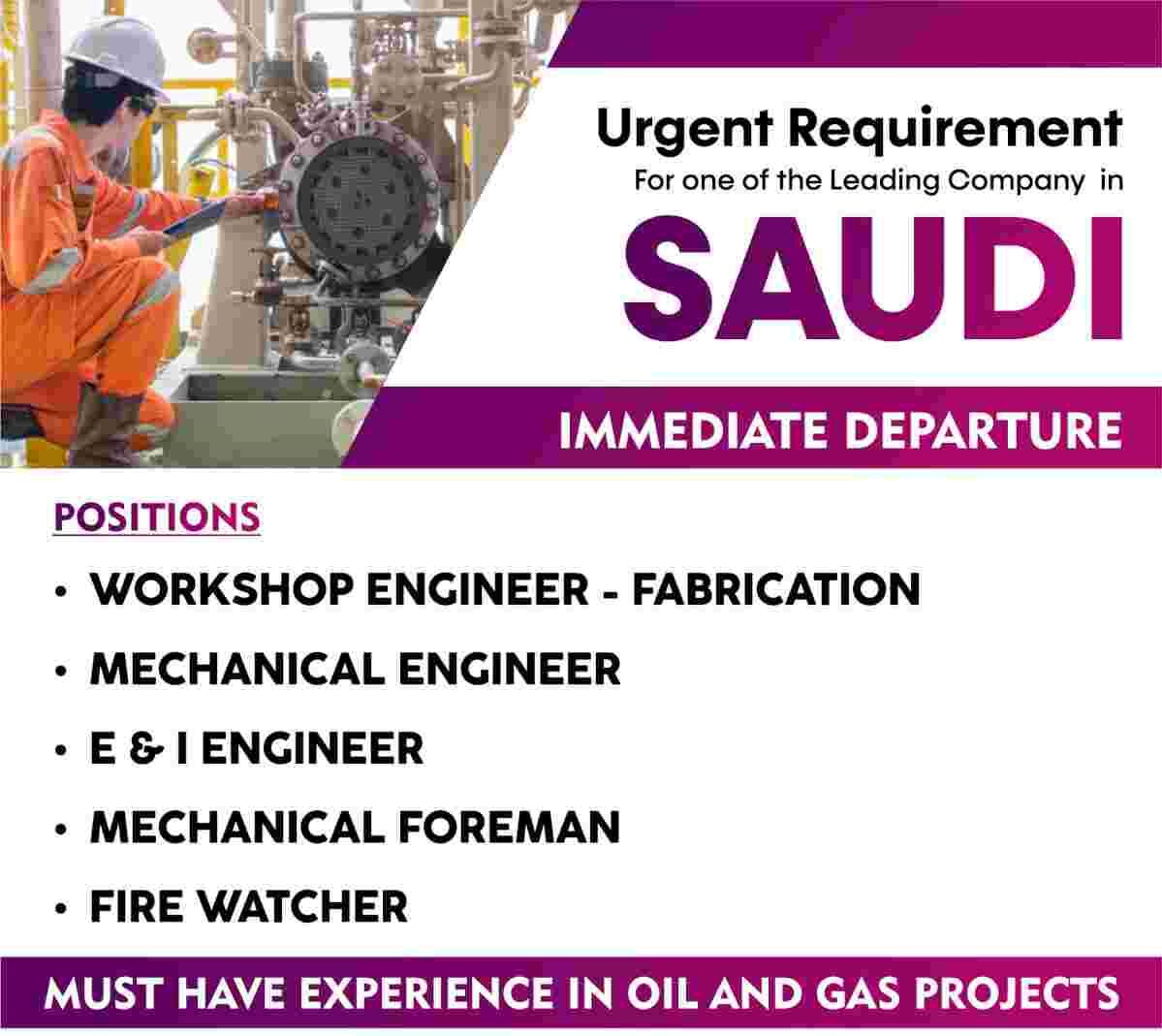 You are currently viewing Walk-In Interview | Hiring for Leading company in Saudi Arabia