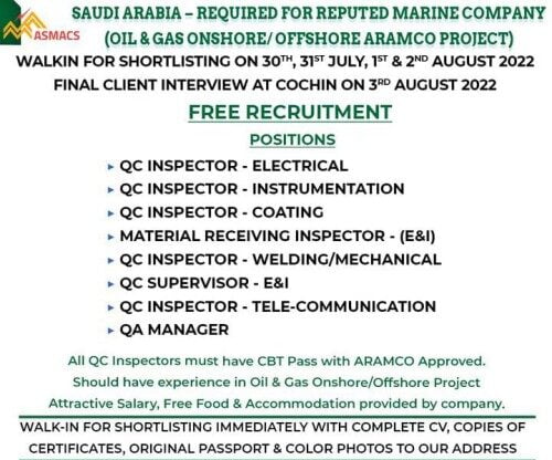 Read more about the article Asmacs | Required for reputed marine company – Saudi Arabia