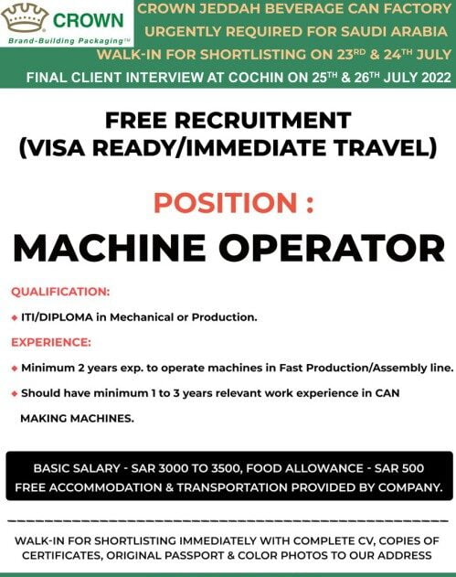 Free recruitments Urgent hiring for Crown Jeddah beverage - Saudi Arabia