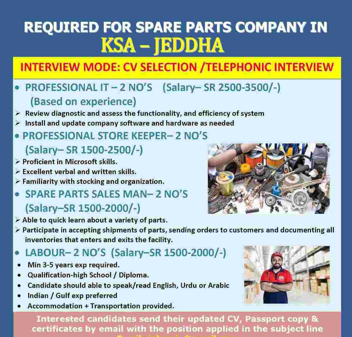 You are currently viewing Gcc Walk-In | Required for spare parts company in KSA – Jeddha