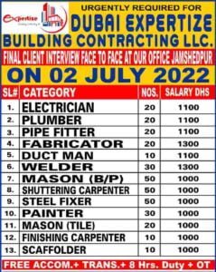 Gulf Interview Urgently hiring for building contracting company - Dubai