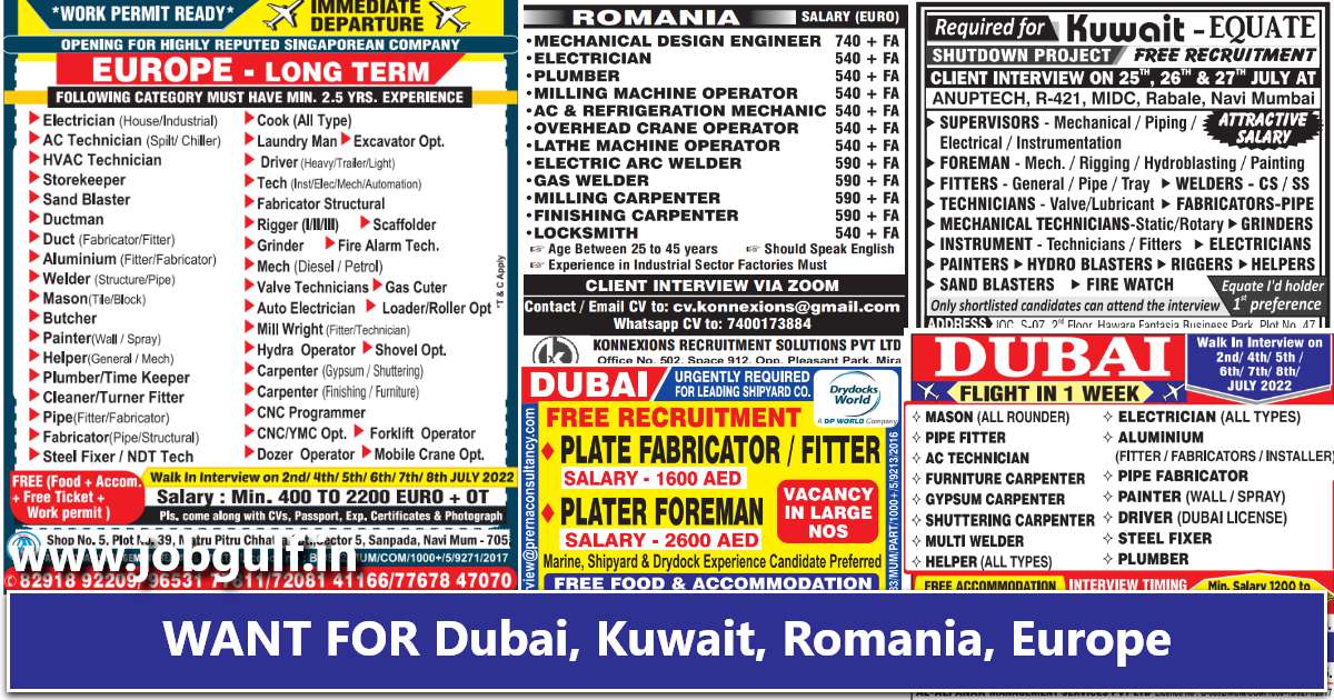 You are currently viewing Gulf Jobs Mumbai | Hiring for Dubai, Kuwait, Europe – 100+  jobs