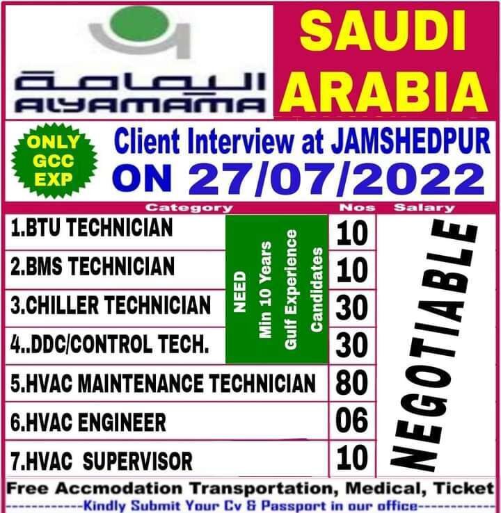 Read more about the article Rolex Travels | Urgent hiring for Alyamama – Saudi Arabia