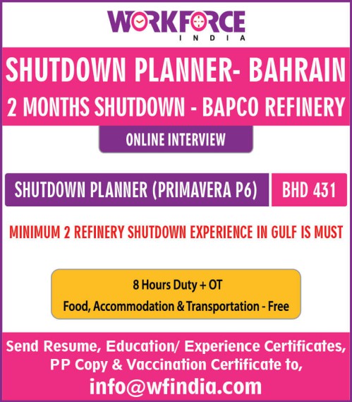Abroad jobs  Hiring for shutdown projects in Bahrain