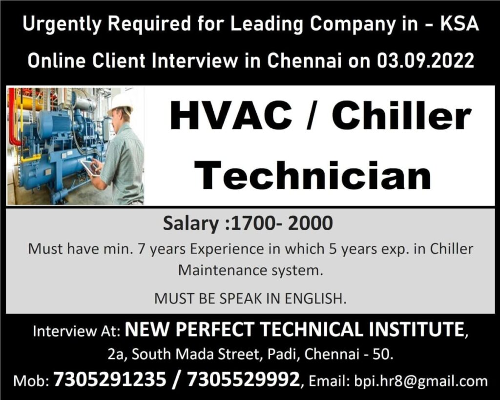 Gulf jobs  Required for HvacChiller Technician