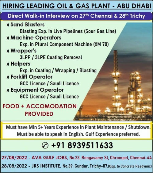 Walk-in-Interview | Hiring for a leading oil & gas plant - Abu Dhabi