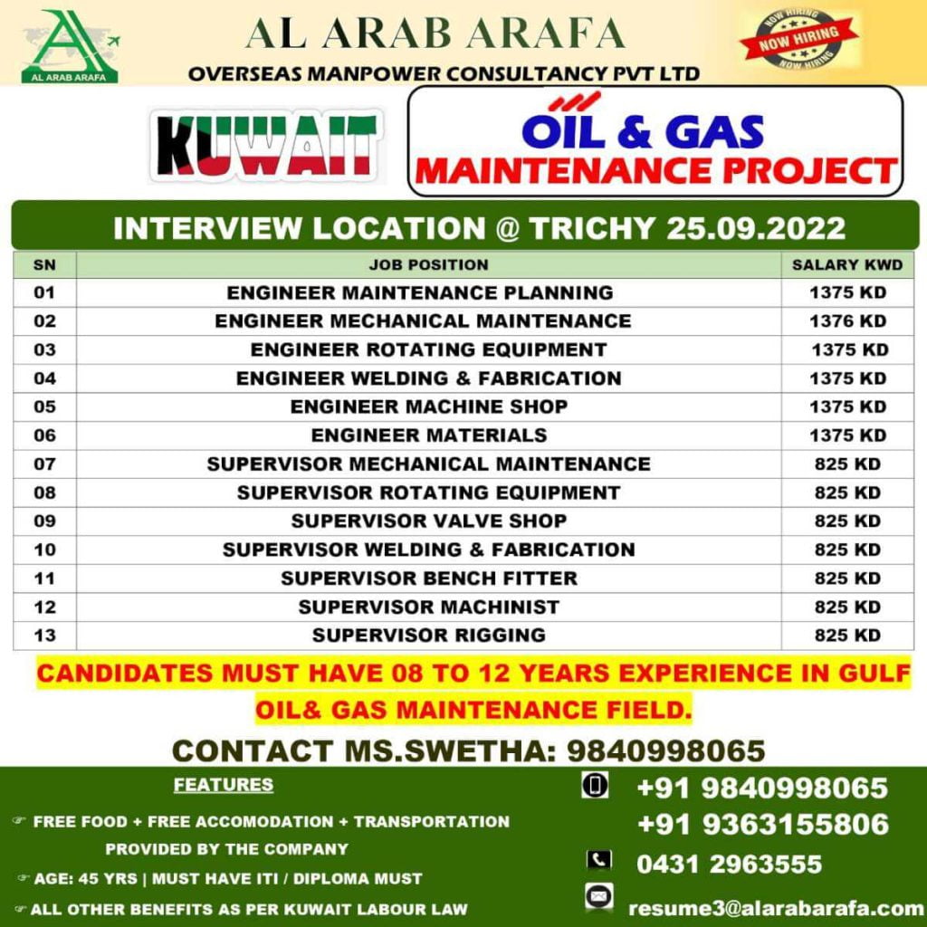 Abroad Jobs  Hiring for oil & gas maintenance project - Kuwait