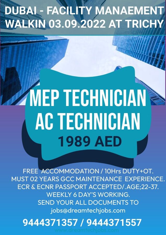 Dubai Jobs  Hiring for Mep & Ac Technician in UAE