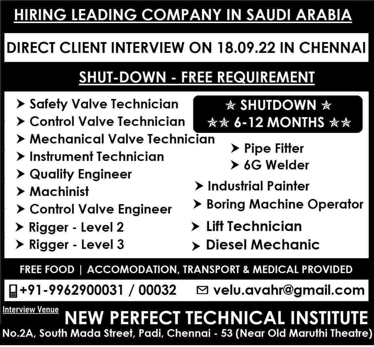 Free Recruitments Hiring for Shutdown Projects in Saudi Arabia