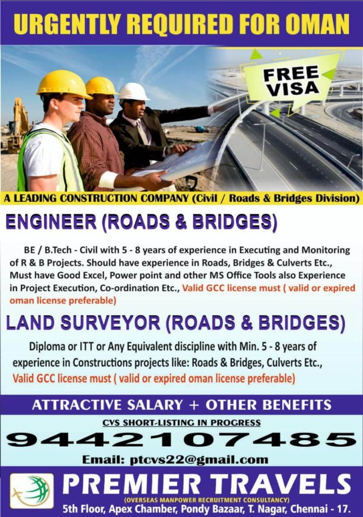 Free Visa  Urgently required for Construction projects - Oman