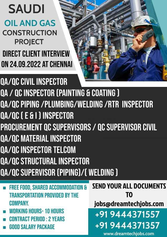 Gulf Interview Hiring for oil & construction project in Saudi