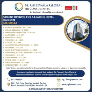 Gulf Vacancy Opening for a leading hotel-based project - Mumbai