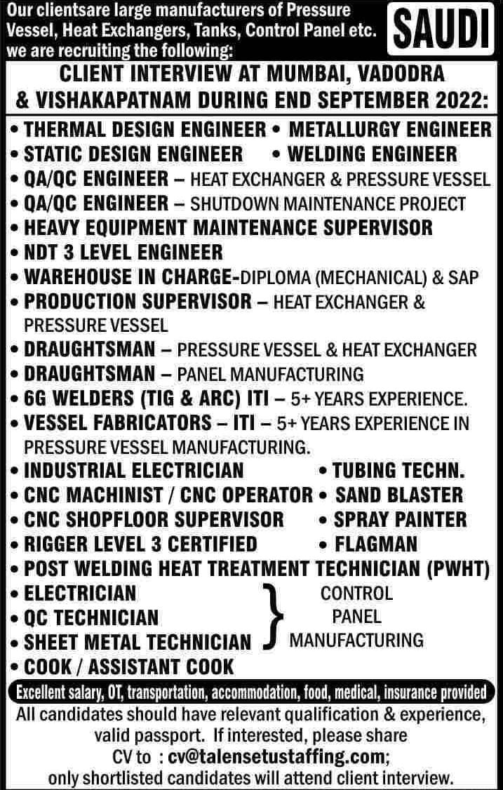 You are currently viewing Gulf job vacancy | Hiring for a manufacturing company in Saudi Arabia