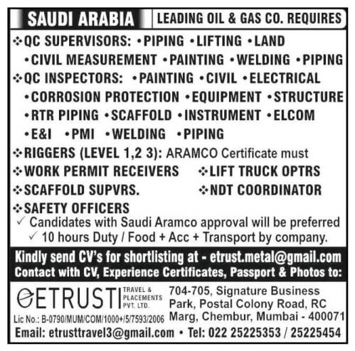 Oil & Gas Job Vacancy Saudi Arabia