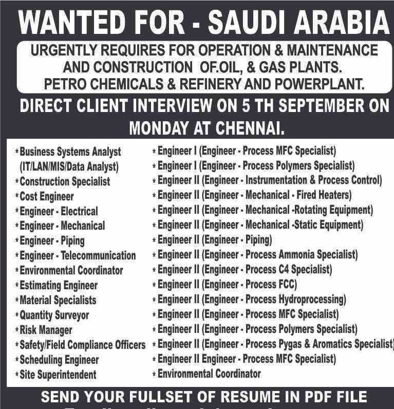 Saudi Jobs | Want for Engineers