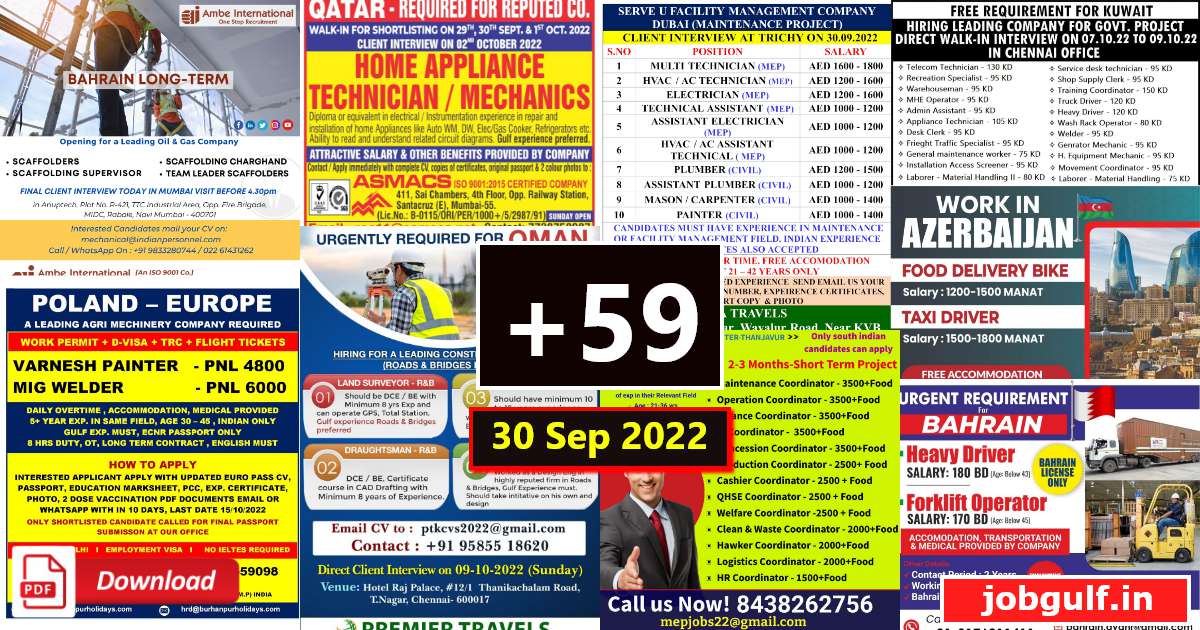 Read more about the article Today Gulf Job Vacancy – 30 Sep 2022 PDF Paper