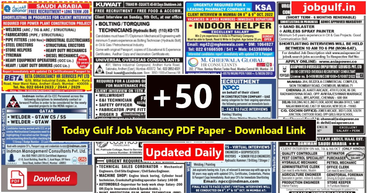 Read more about the article Gulf Job Vacancy Today – 06 Dec Pdf