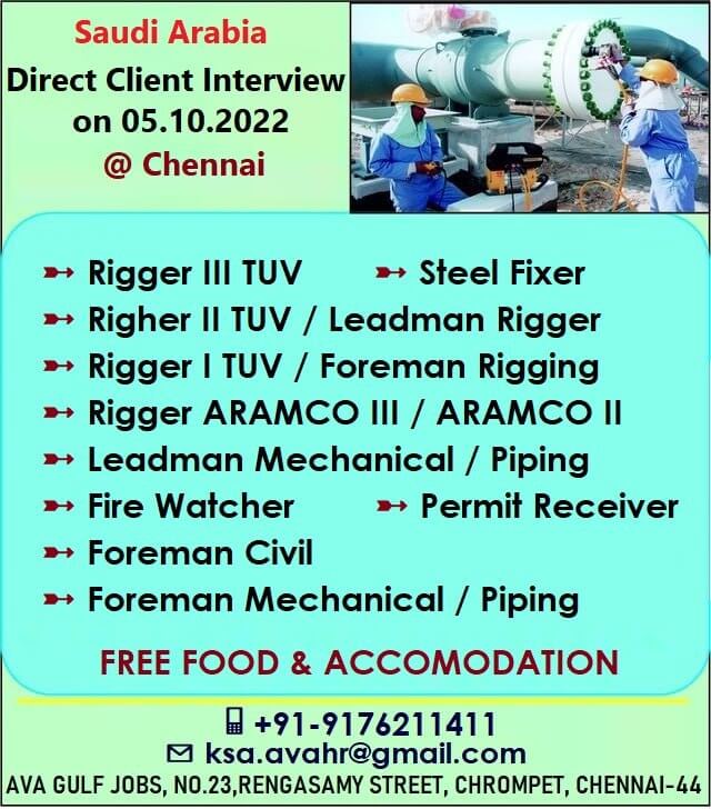 Abroad Interview Urgently hiring for leading company - Saudi Arabia