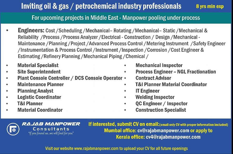 Gulf Vacancy Hiring for Oil & Gas Petrochemical Industry - Middle East