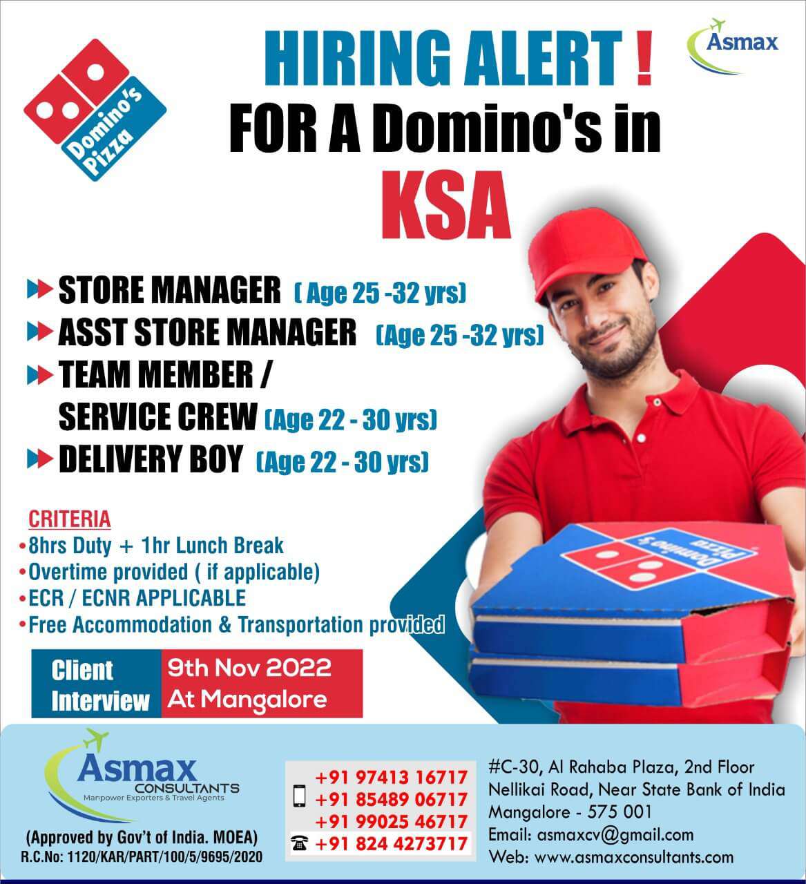 Jobs Vacancy in KSA Want for Domino's in Saudi Arabia