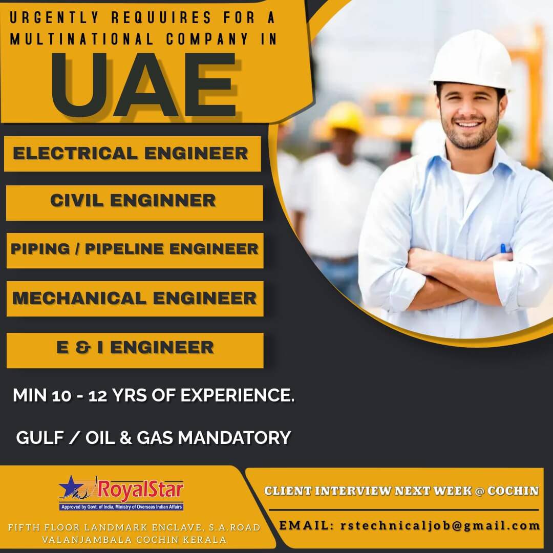 Vacancies in UAE  Urgently Required Engineers for a Multinational company