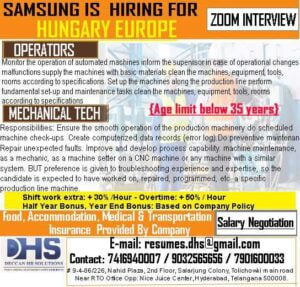 Zoom Interview Hiring for Samsung in Hungary Europe