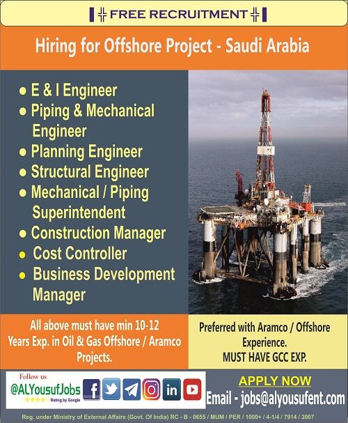 Read more about the article Free Recruitment | Hiring for Offshore project – Saudi