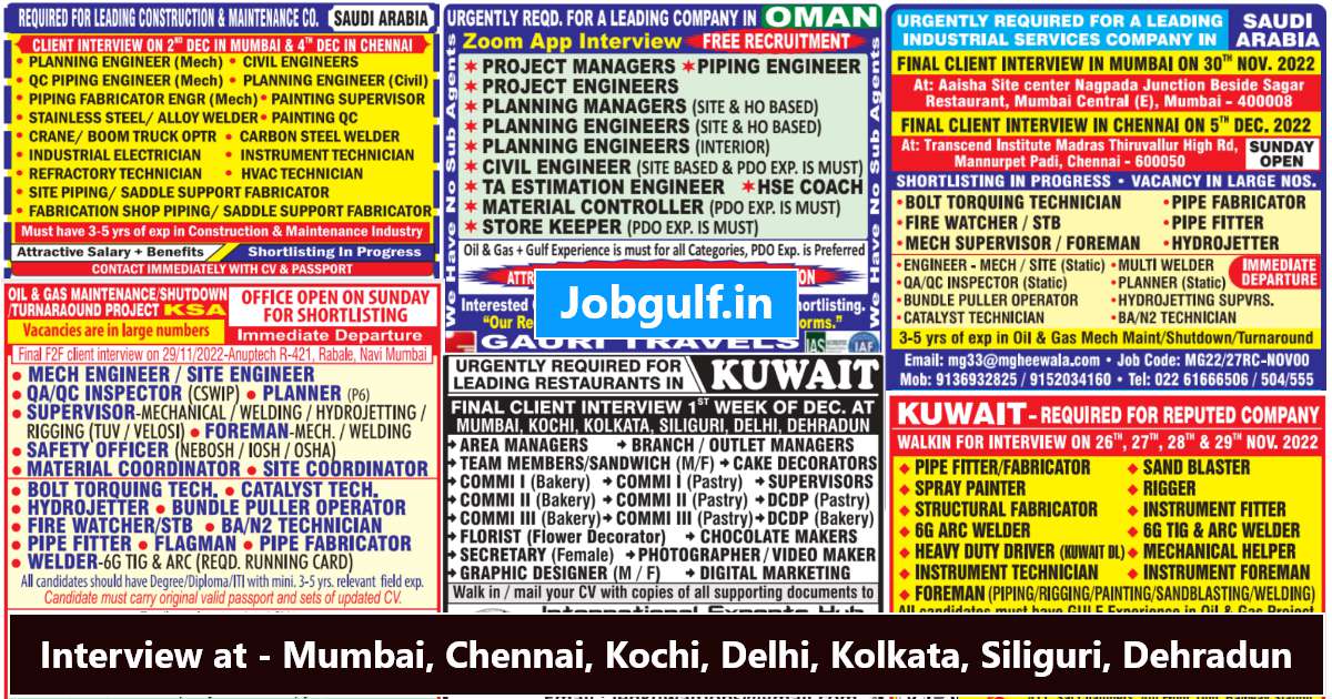 Read more about the article Job in Gulf | Hiring for multiple companies in Kuwait, Oman, Saudi