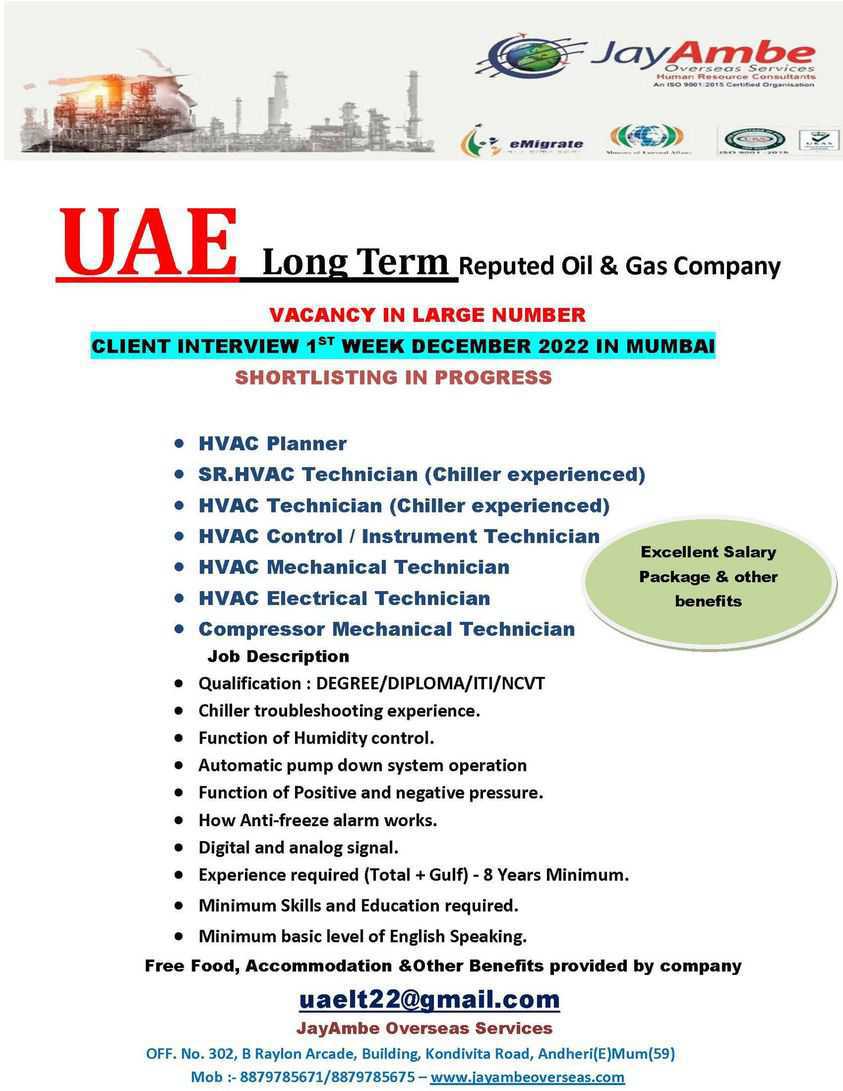 Long-Term Projects Hiring for a reputed Oil & Gas company in UAE