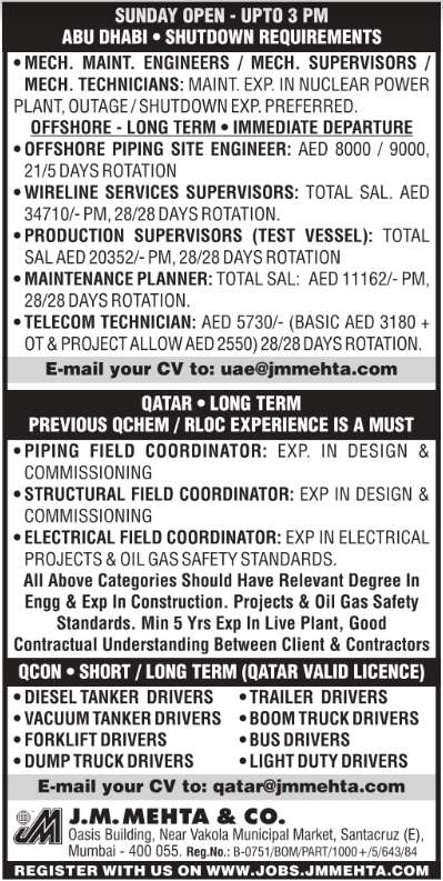JM Mehta & Co. | Want for Oman, Qatar, Abu-Dhabi