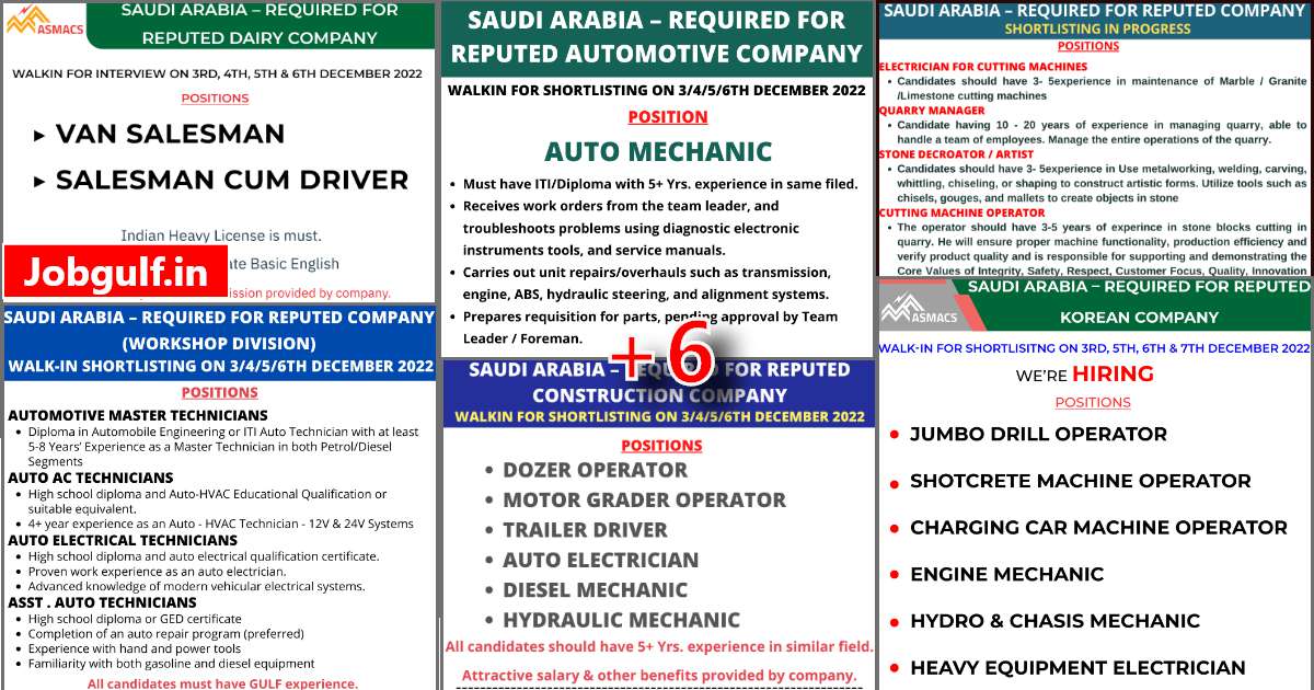 Asmacs group Gulf jobs | Large vacancy for Saudi Arabia